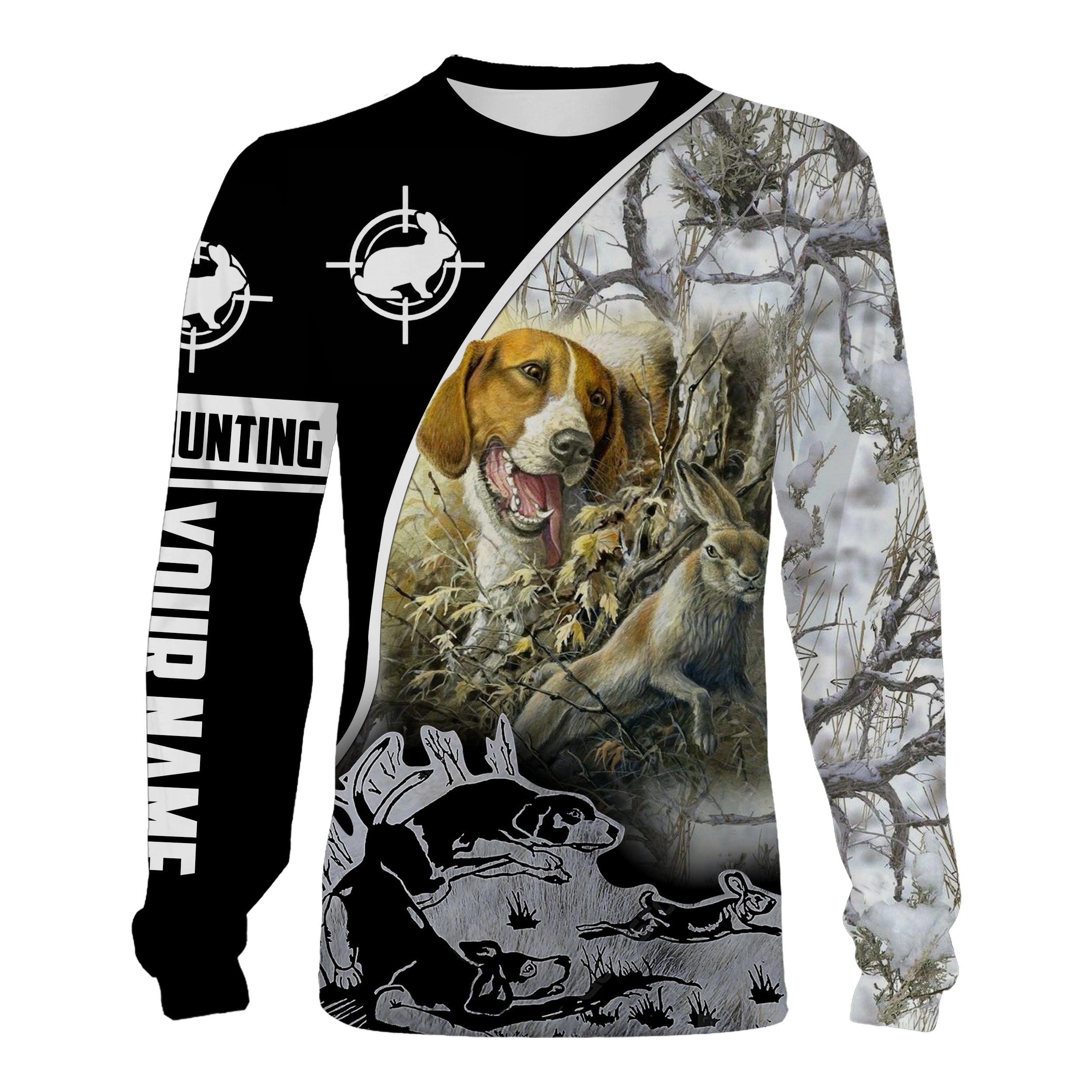 Rabbit Hunting With Beagle Winter Snow Camo Custom Name Full Printing Shirts, Rabbit Hunting Clothing Fsd2662