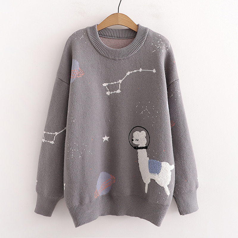 AZYT 2021 Autumn Winter Pullover Women’s Sweater Japanese Cute Cartoon Print Knit Women’s Jumpers Soft knitwear pull femme alx