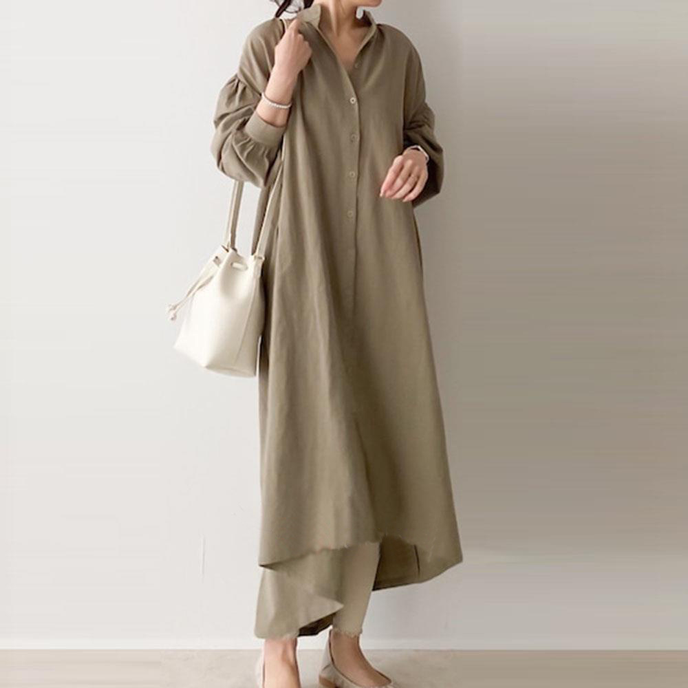 2022 Autumn Chic Elegant Long Shirt Dress For Women Loose Turn Down Collar Single Breasted Dresses Vestido Feminino alx