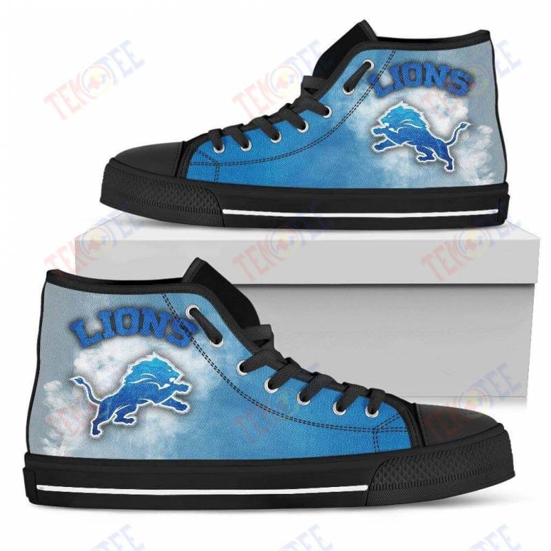 Mens Womens Detroit Lions High Top Shoes White Smoke Vintageshoes TMT908