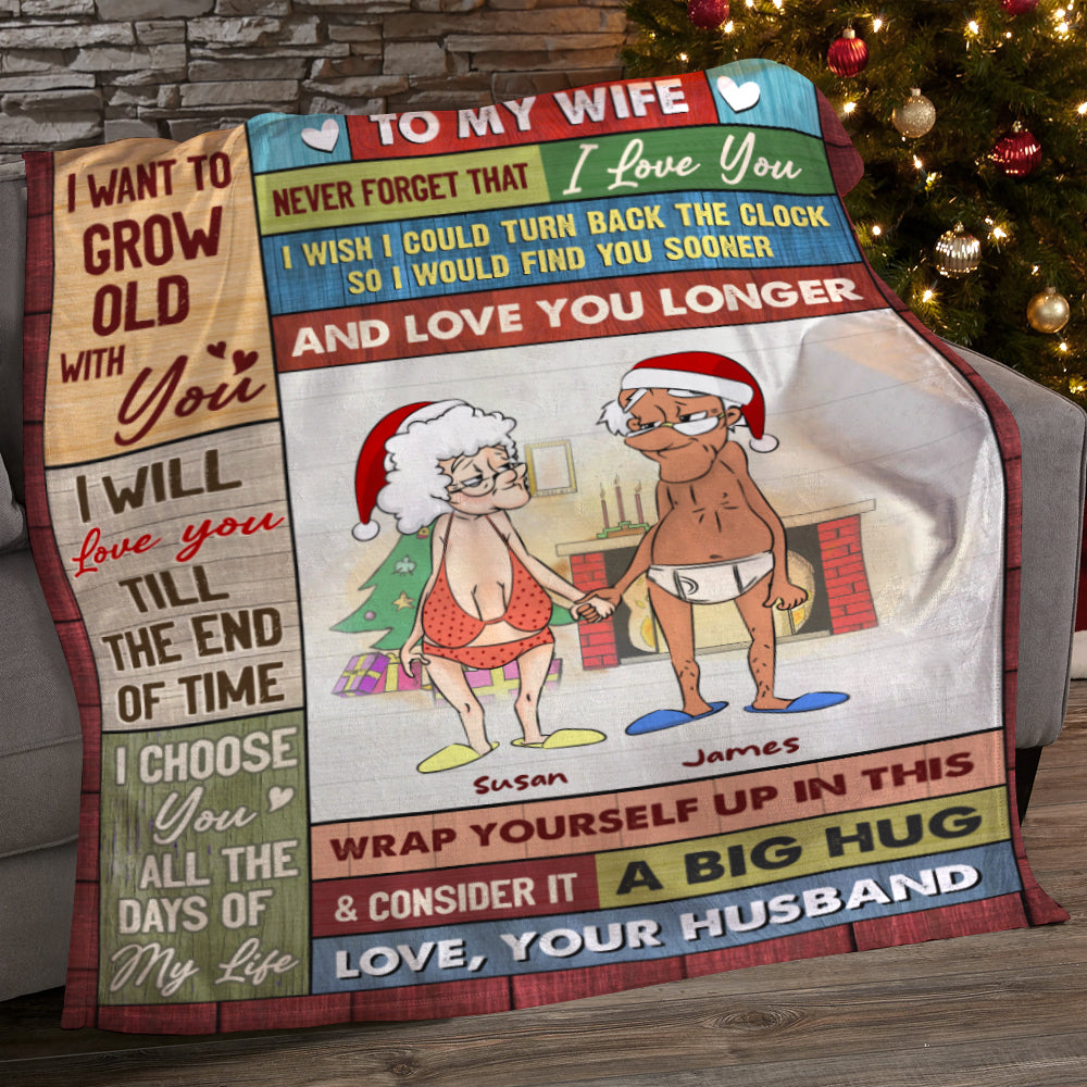 I Want To Grow Old With You, Gift For Couple, Personalized Blanket, Old Couple Christmas Blanket, Christmas Gift