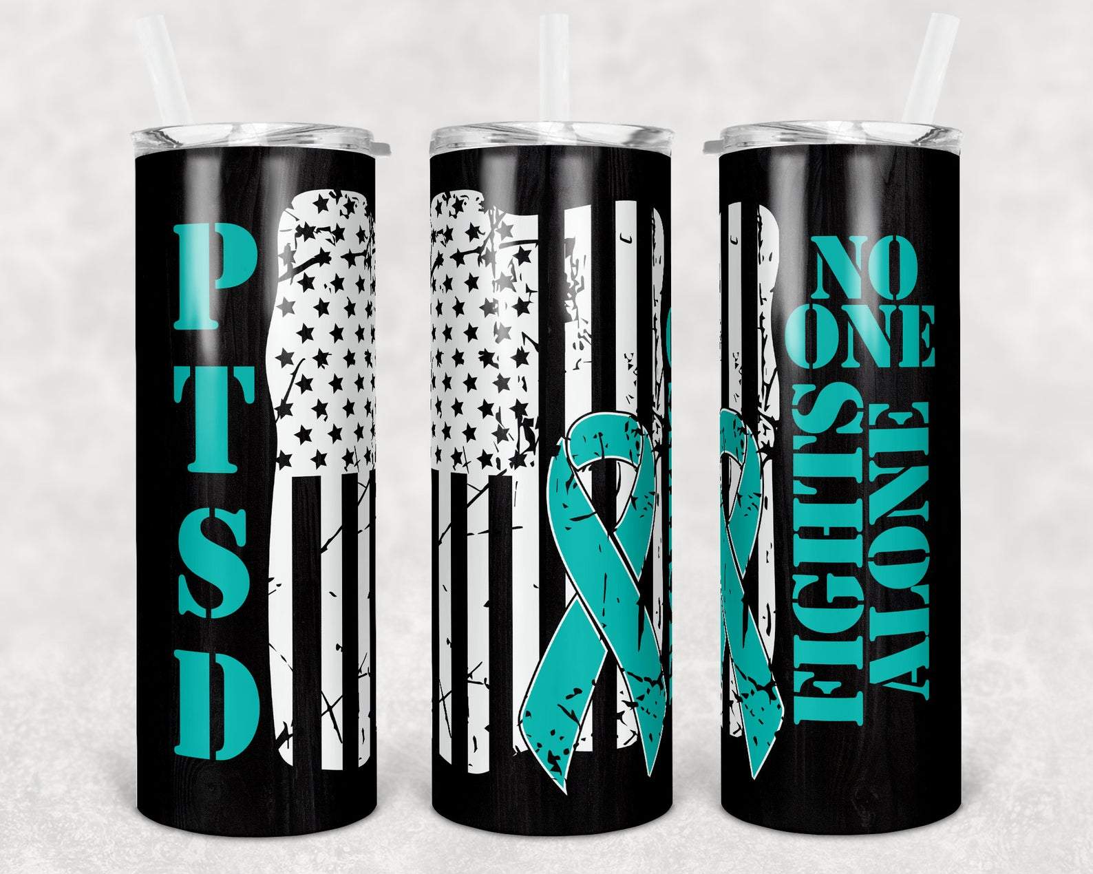 Custom Skinny Tumbler Patriotic Usa Ptsd Awareness No One Fights Alone  – Perfect Gift For Her & Him