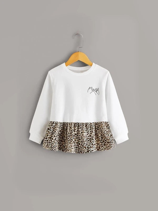 Toddler Girls Contrast Leopard Gesture Print Sweatshirt