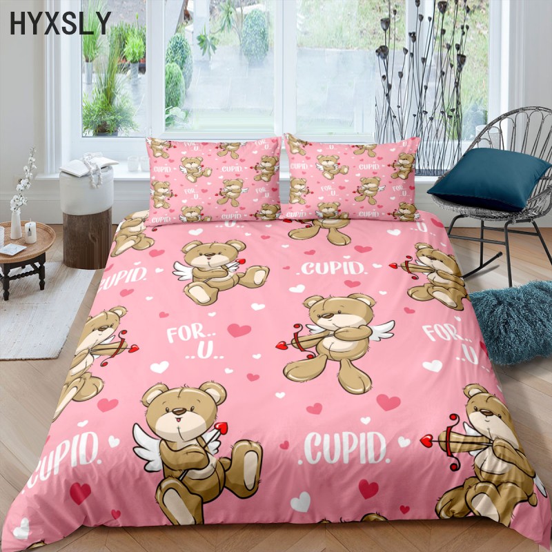 Bedding Set Cupid Bear Kitten 3D Print Quilt Duvet Cover With Pc Pillow Case Queen King Single Double