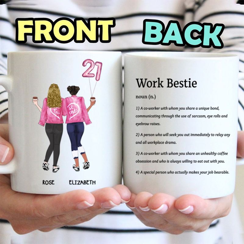 Personalised Work Bestie Definition Mug, Custom Gift For Co-Worker Bestie