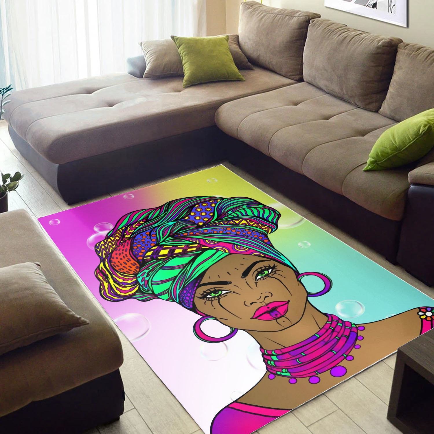 WonderBlackGirl – Colors and Bubbles Background Beautiful African Woman Rug Gifts 4