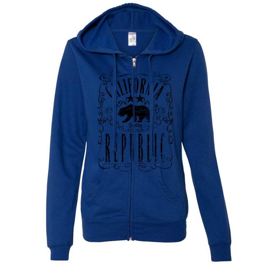 California Republic JD Whiskey Black Print Ladies Zip-Up Hoodie