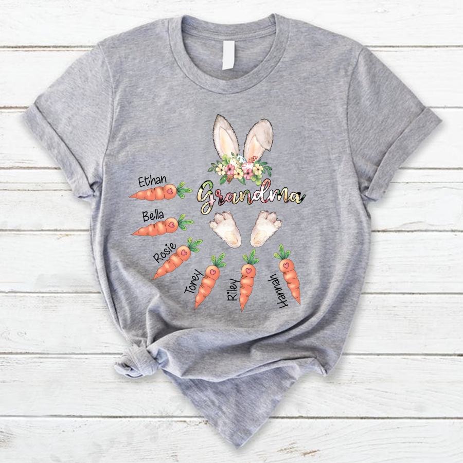 Personalized Grandma Bunny With Grandkids Carrot Easter Day T-Shirt