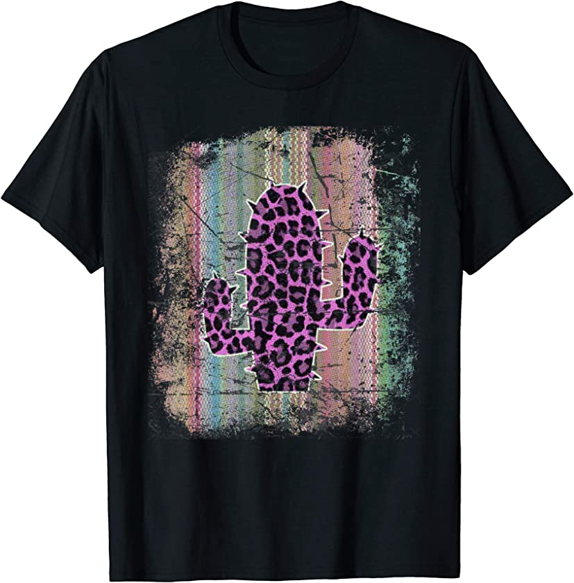 Vintage Funny Serape Leopard Cactus Latina Girl Lady Pink T-Shirt