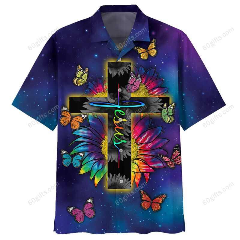 3D Jesus Hawaiian Shirt, Hoodie, Zip Hoodie, Hoodie Dress, Sweatshirt Cross Butterfly And Flower Christian All Over Print