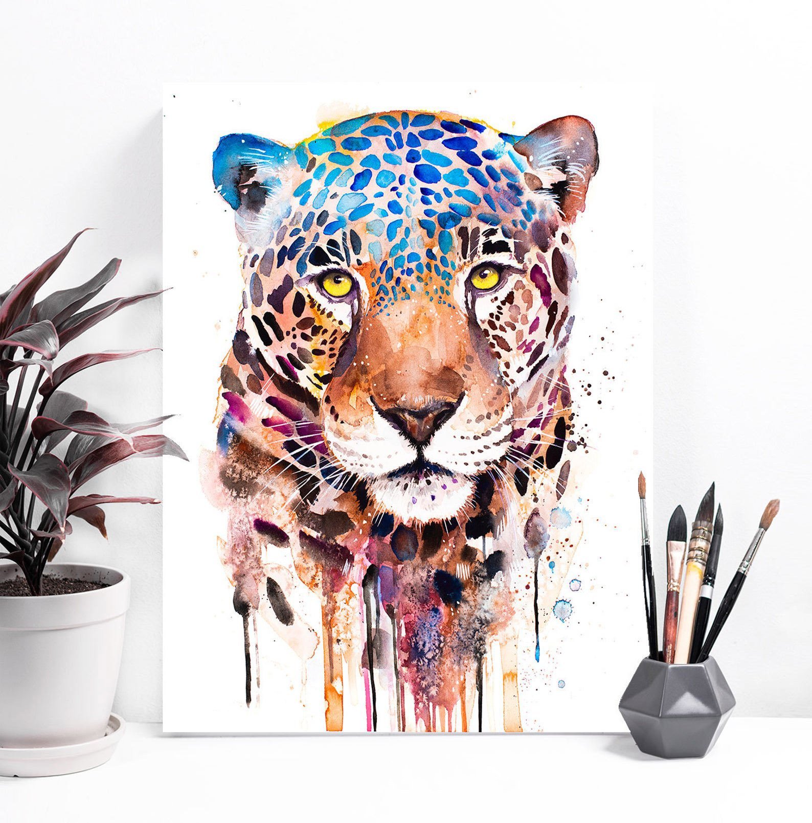 Jaguar Panther Watercolor Painting Canvas And Poster, Wall Decor 