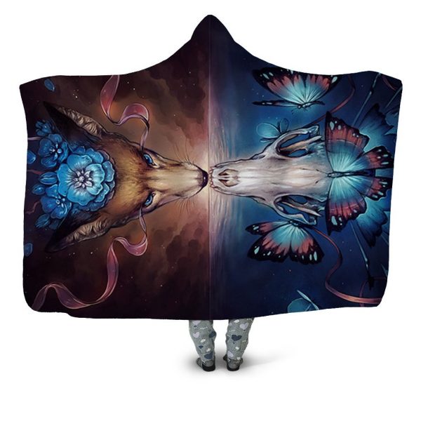 Animal Hooded Blankets – Animal Series Wolf Fox Super Cool Fleece Hooded Blanket