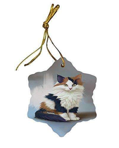 Calico Kitten Cat Christmas Snowflake Ceramic Ornament