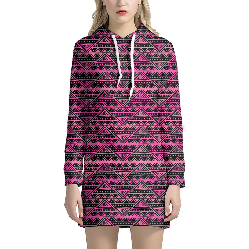 Pink African Ethnic Pattern Print Women’S Pullover Hoodie Dress