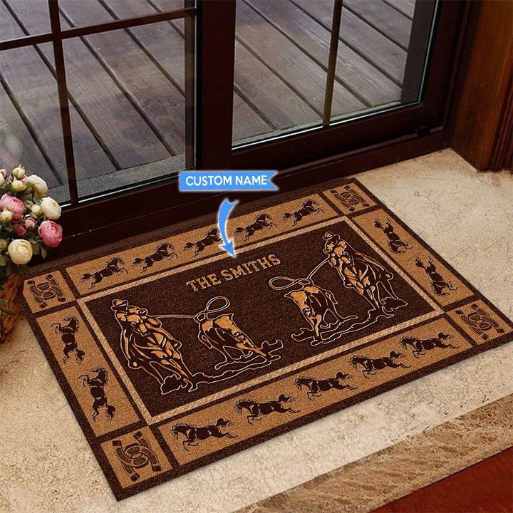 Calf Roping Horseshoe Pattern Custom Doormat