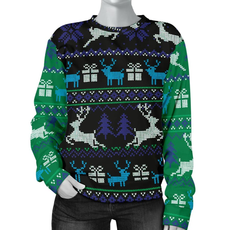 Ugly Christmas Green And Blue Sweater Womens