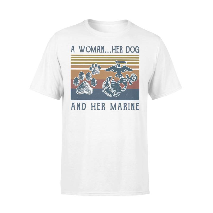 A Woman Her Paw Dog And Her Marine Vintage Retro T-shirt