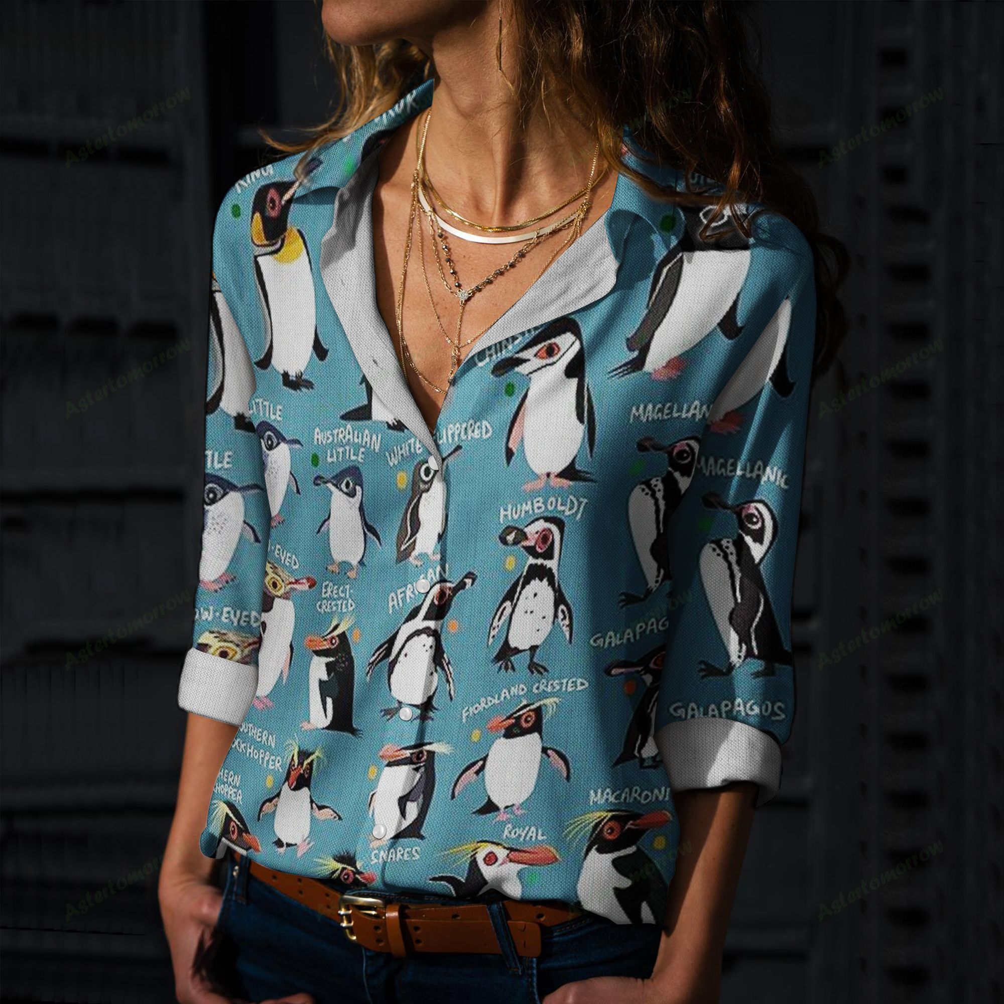 Penguins Of The World Cotton And Linen Casual Shirt, Cute Penguins Linen Shirt