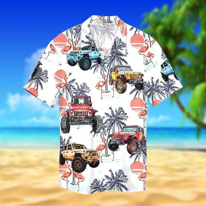 Hawaii Aloha Shirts Jeep Flamingo Sunset Ha7719