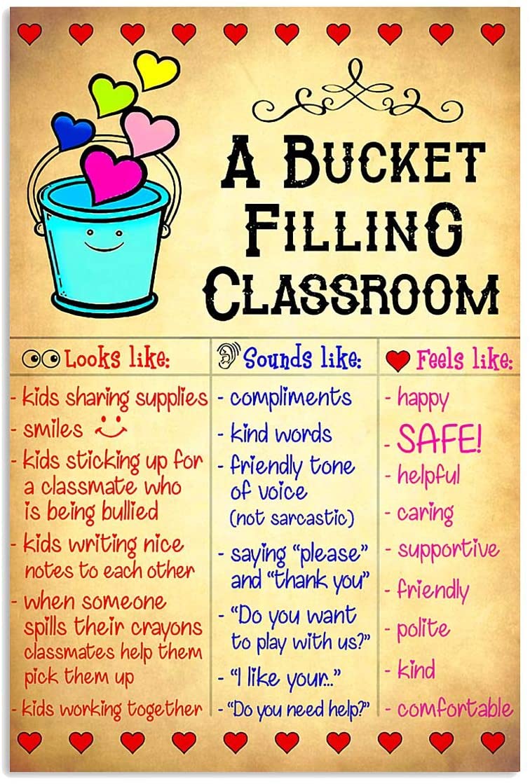 Vintage Teacher A Bucket Filling Classroom Poster Art Print      Home Decor Gift For Men Women Family Friend On Birthday Xmas