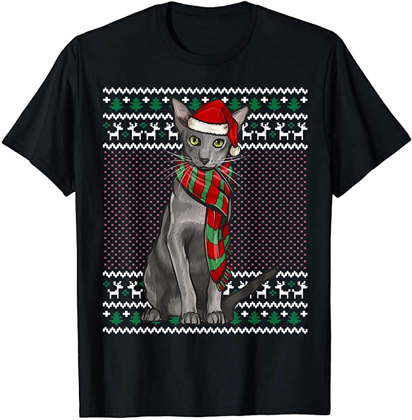 Xmas Oriental Cat Santa Hat Ugly Christmas T-Shirt