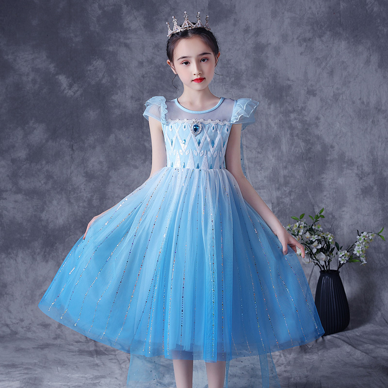 Autumn Kids Dress for Girls Frozen Elsa Snow Queen Party Birthday Teenagers Full Dress Lace Mesh Children Perform Costume Outfit alx