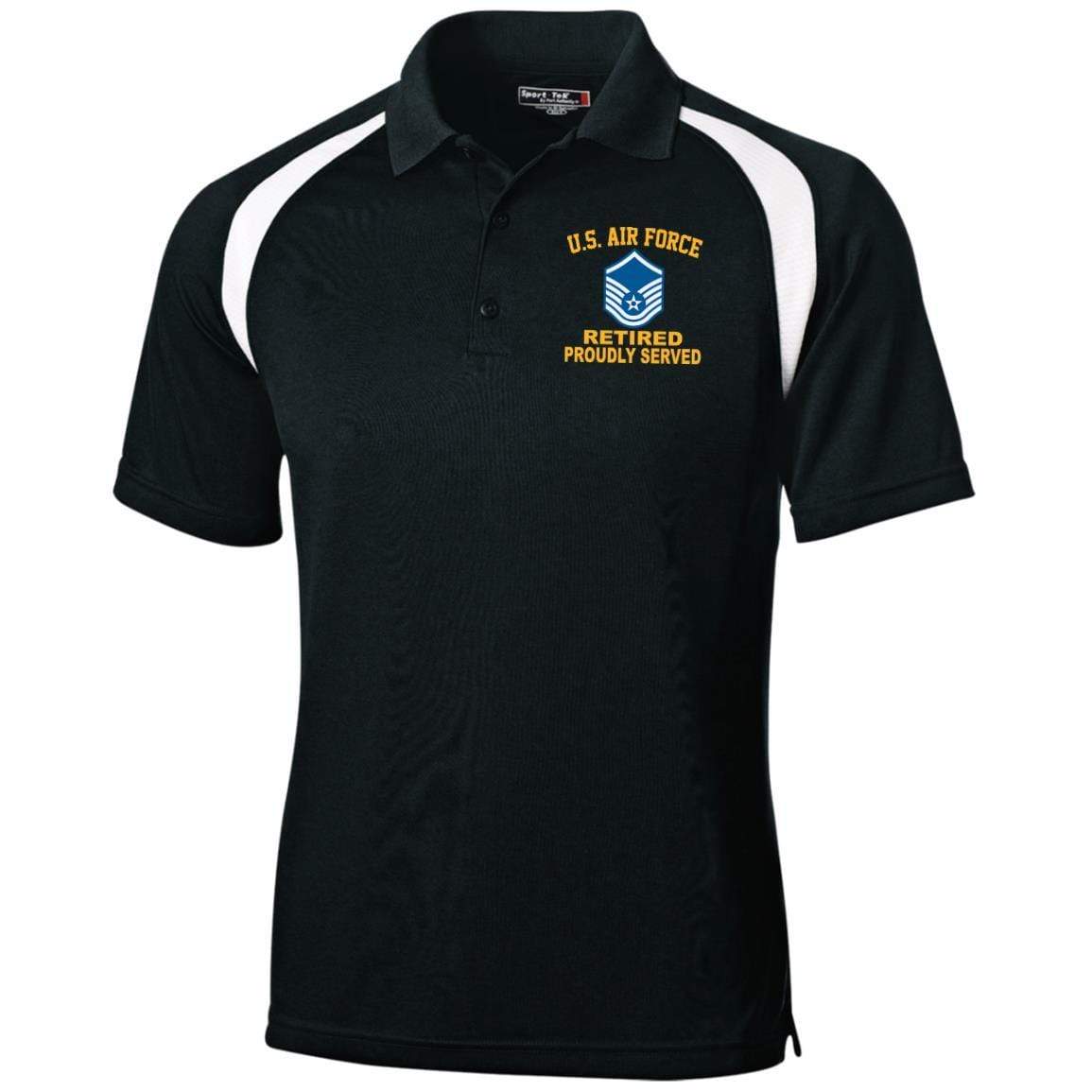 US Air Force E-7 MSgt Retired Proudly Served Embroidered Golf Shirt