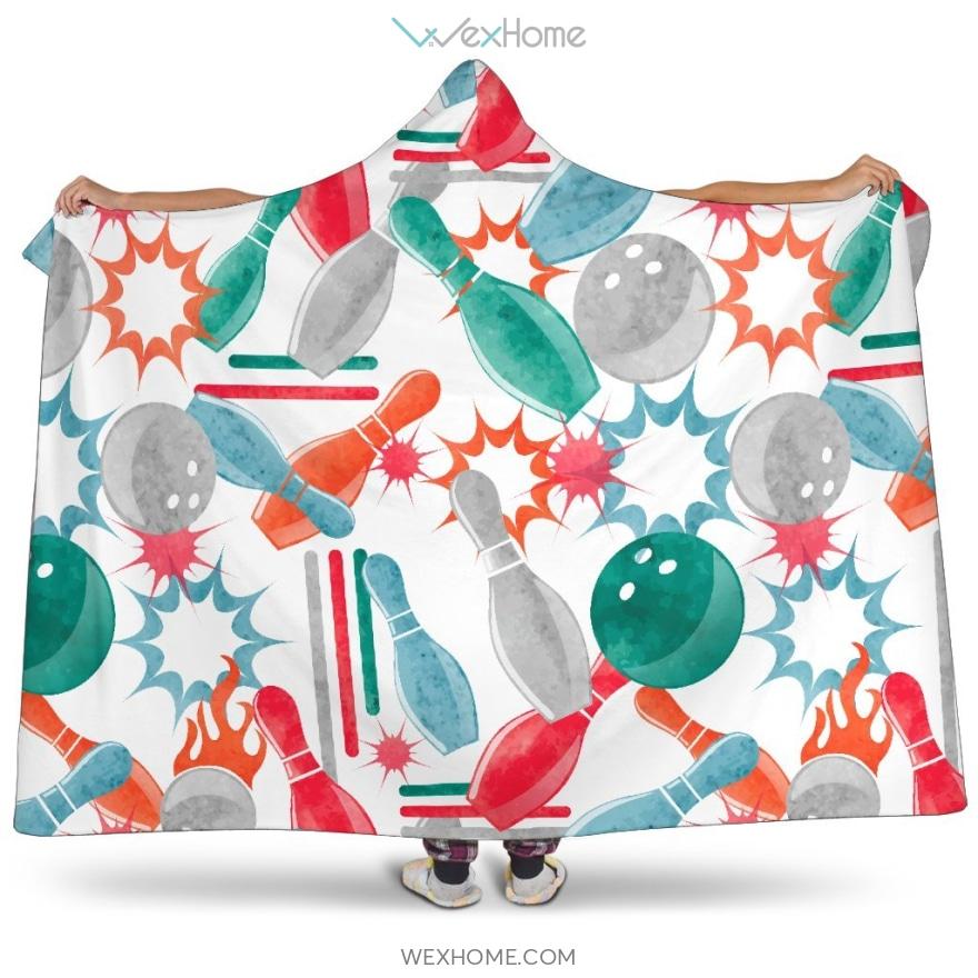 Watercolor Bowling Pattern Hooded Blanket