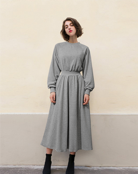 2021 Plus Size 5XL Women’s Fall/winter Dress O-neck Long-sleeved Women Loose Elastic Waist Long Dress Plus Size alx