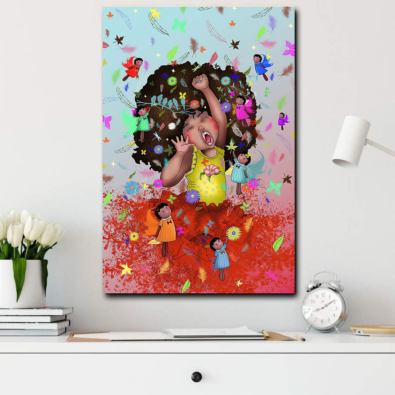 South Africa Canvas Melanin Girl Cute Chibi African Wall Decor