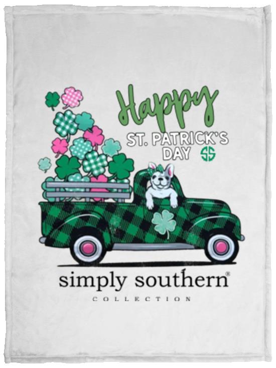 Nancistore-Simply Southern Preppy St. Patricks Day Shamrock Truck Fleece Blanket