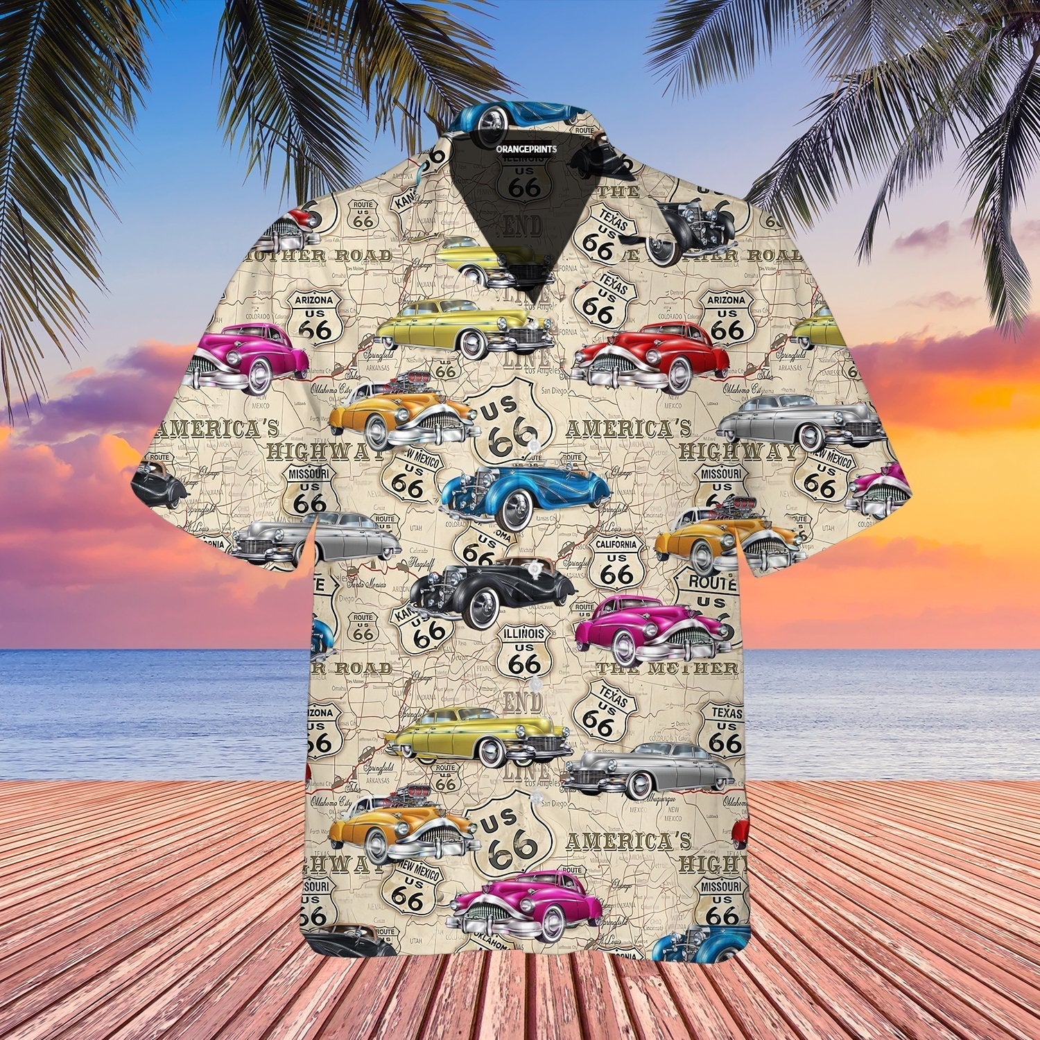 Amazing Vintage Retro Muscle Car On Route 66 Hawaii Shirt For Men Women Ha91616