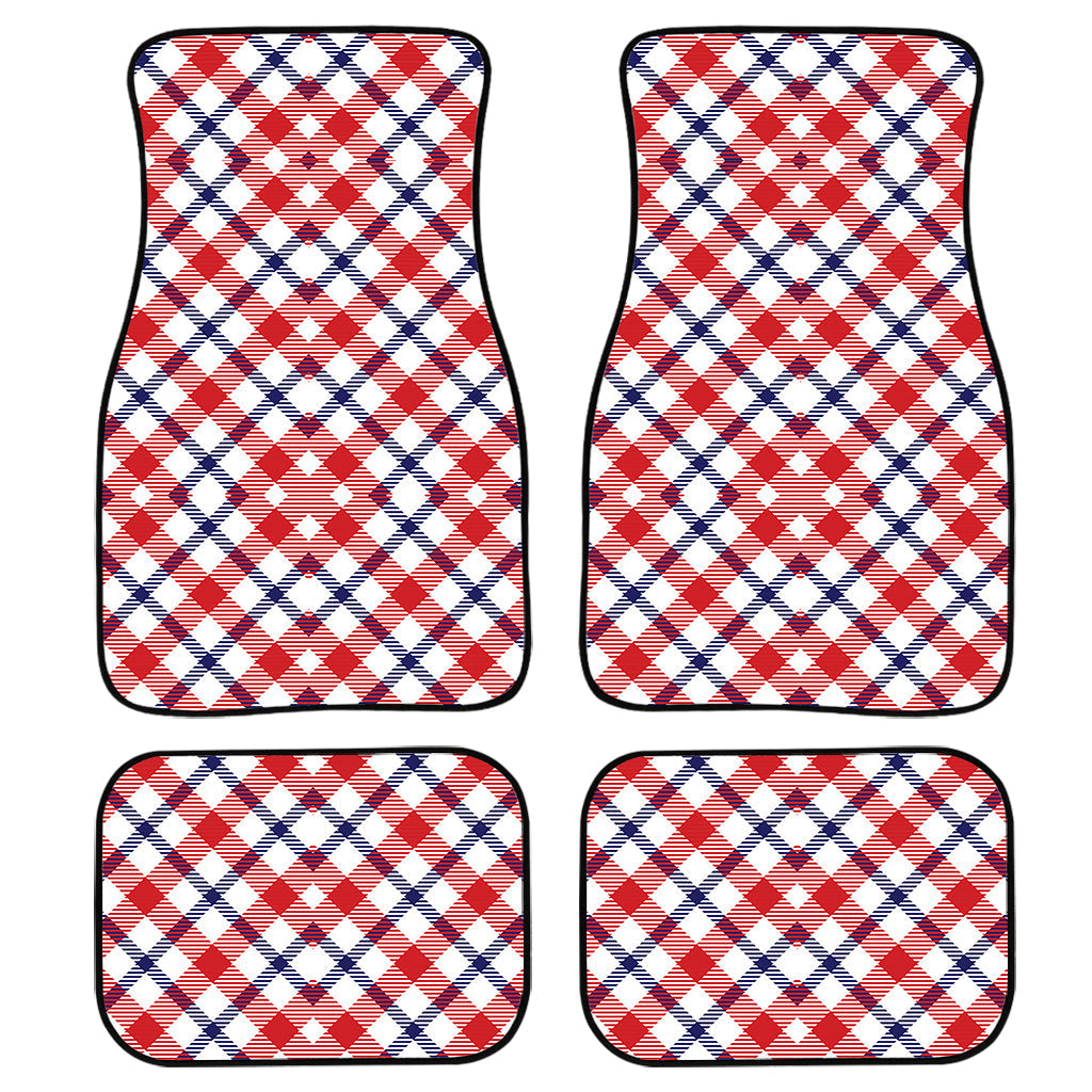 Blue Red And White American Plaid Print Front And Back Car Floor Mats, Front Car Mat