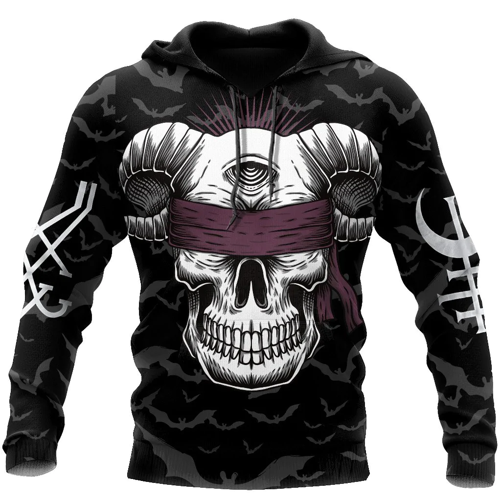 3D All Over Print Skull Satanic Hoodie, Skull Hoodie, Satanic Hoodie For Him Her