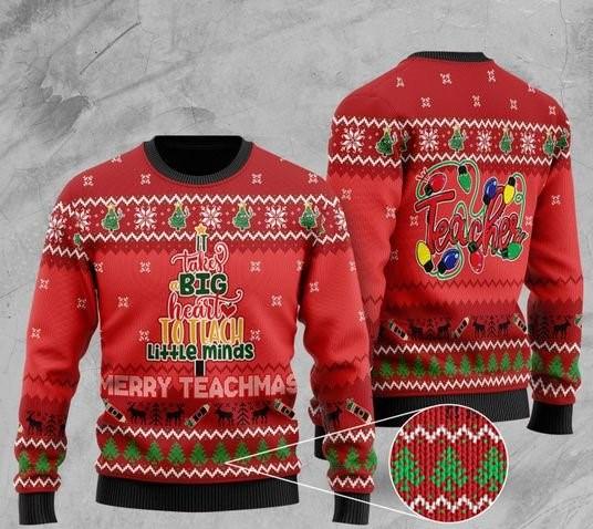 Teacher It Takes Big Heart Ugly Christmas Sweater | For Men & Women | Adult | Us5646