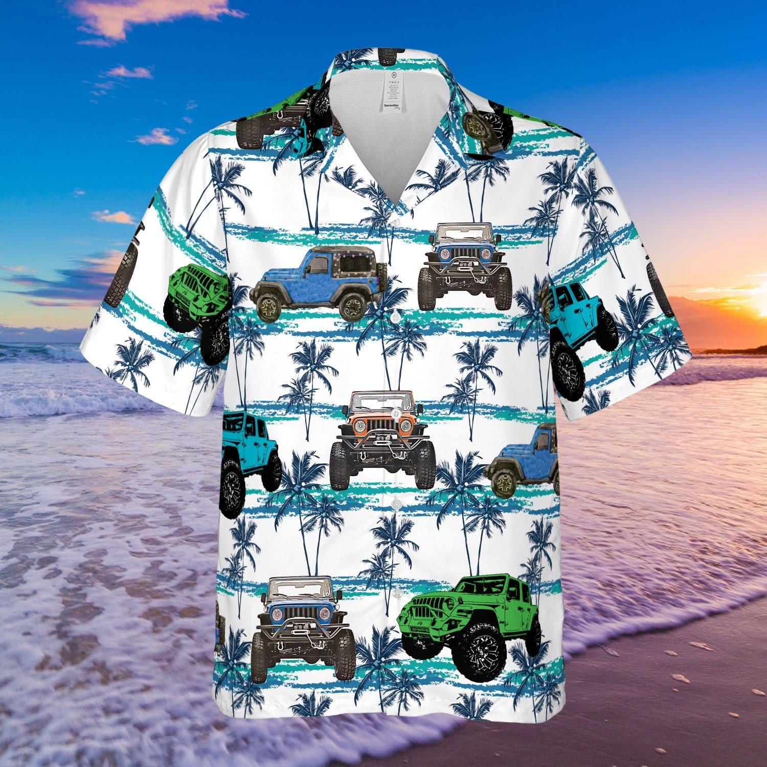 Jeep Dad Round And Rugged Blue Palm Tree Unisex Hawaii Shirts Ha96696