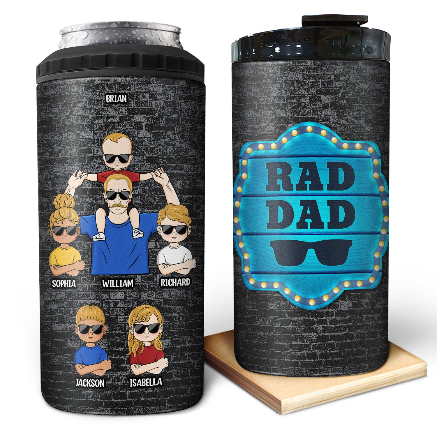 Rad Dad Best Dad Ever – Gift For Dad, Grandpa – Personalized Custom 4 In 1 Can Cooler Tumbler