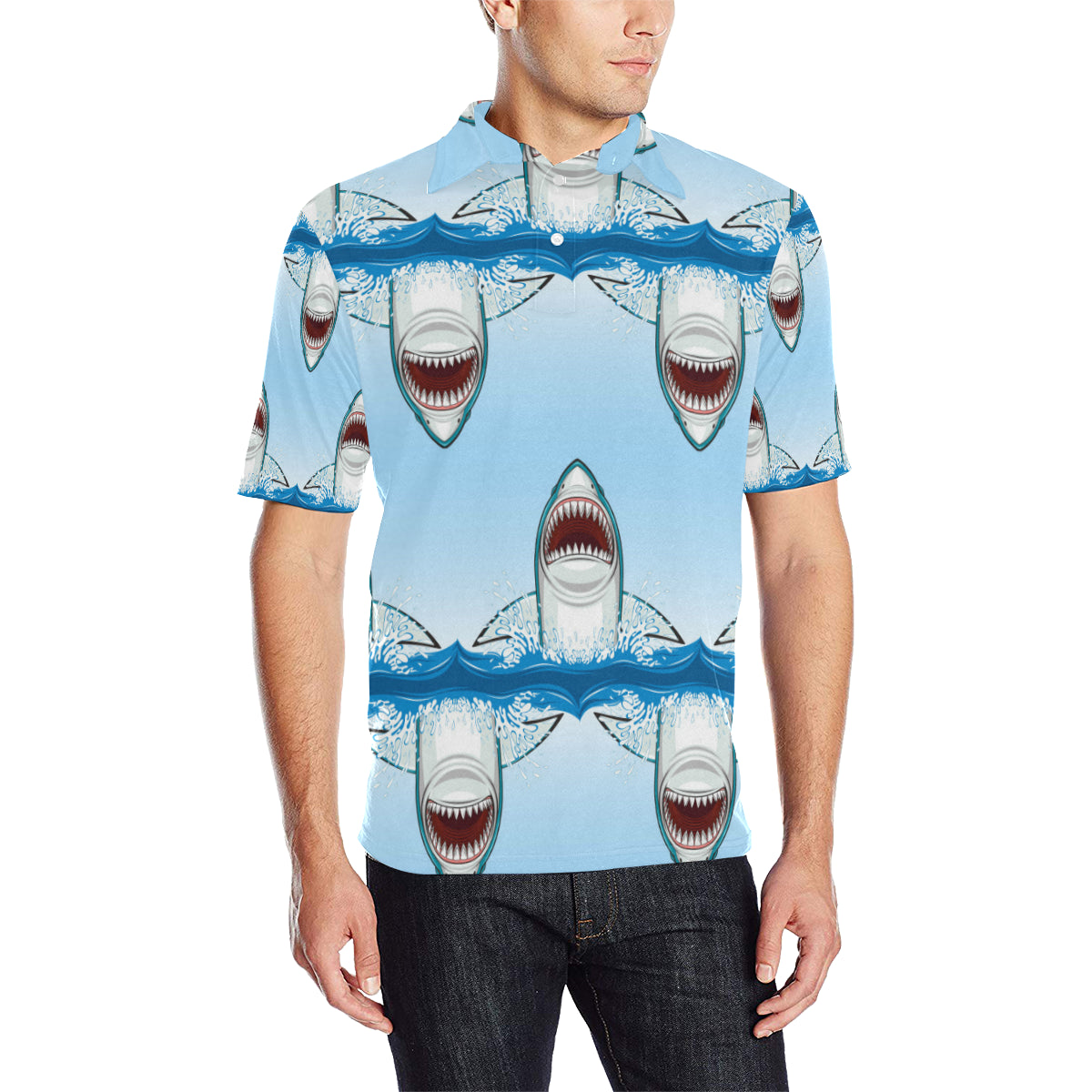 Shark Bite Men Polo Shirt