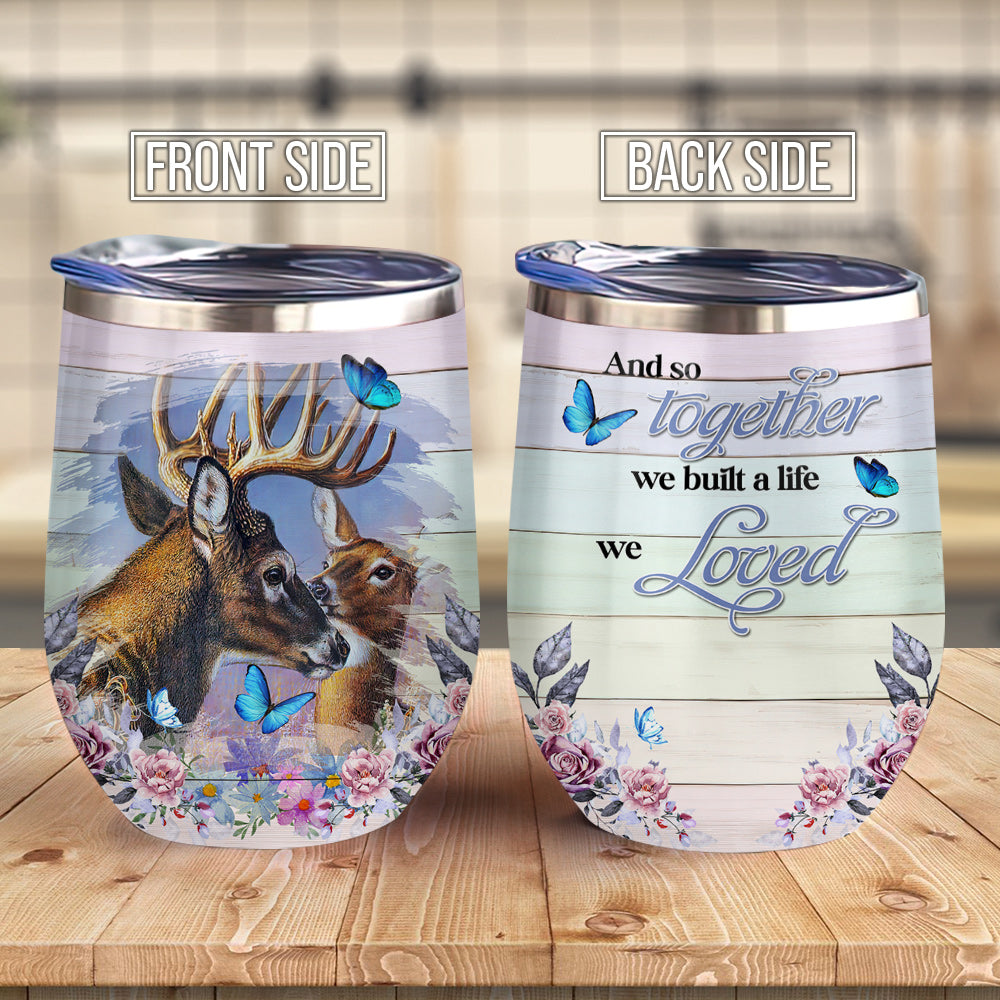 Deer Couple In Flower Together Couple Gift Ablz0707004Z Wine Tumbler
