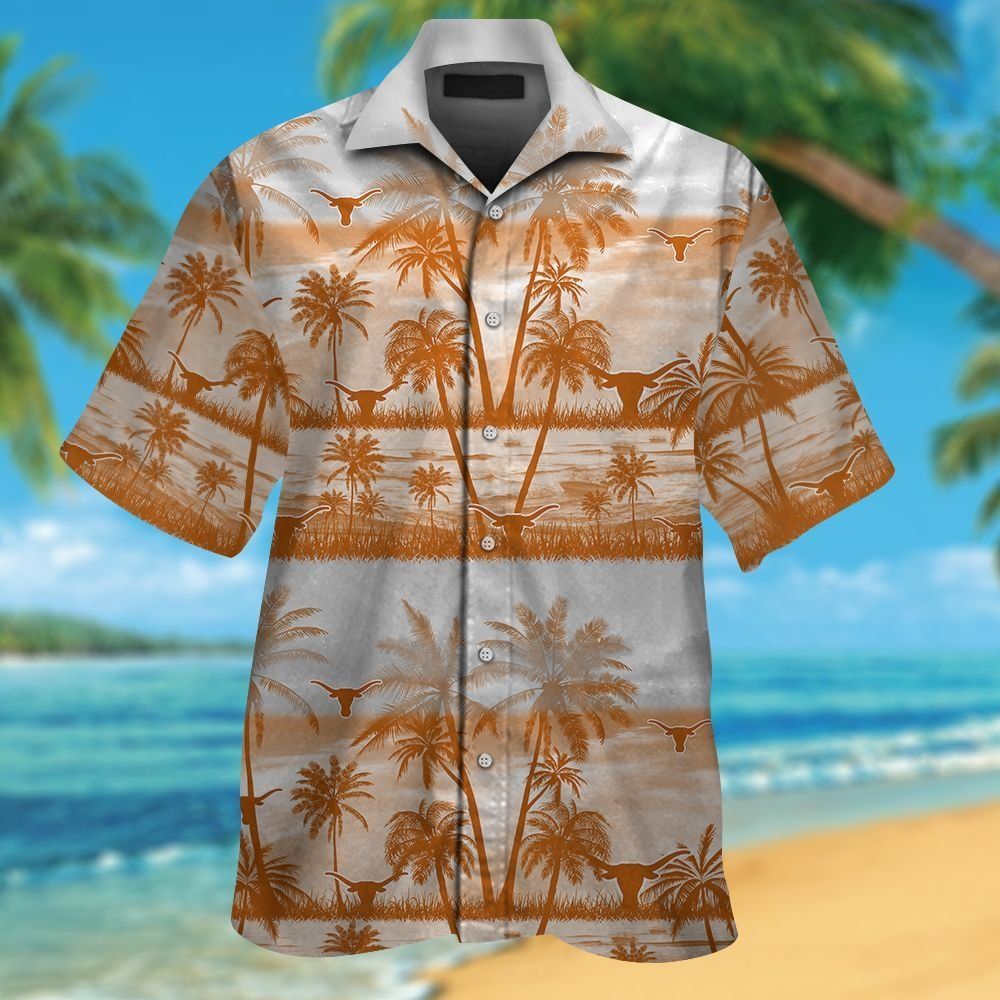 Texas Longhorns Short Sleeve Button Up Tropical Hawaiian Shirt Ver04