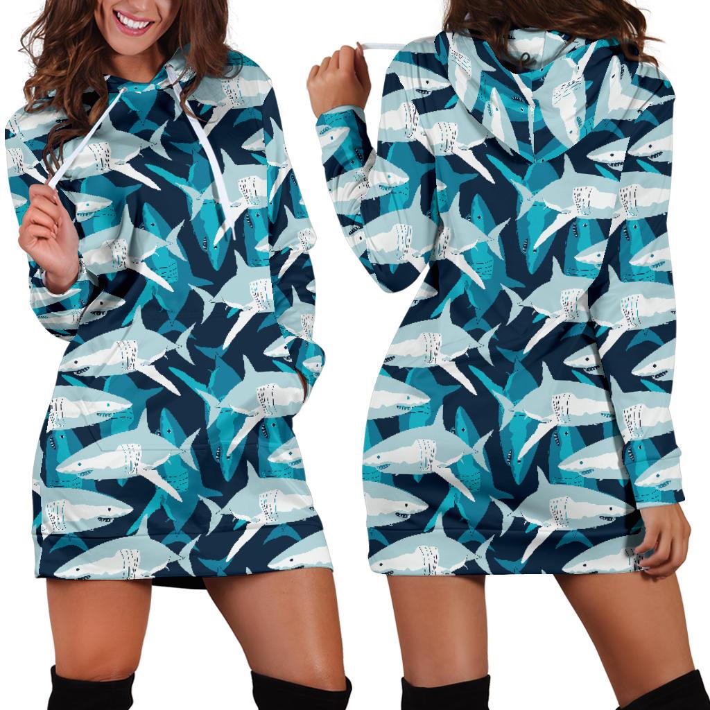 Shark Design Print Women Hoodie Dress