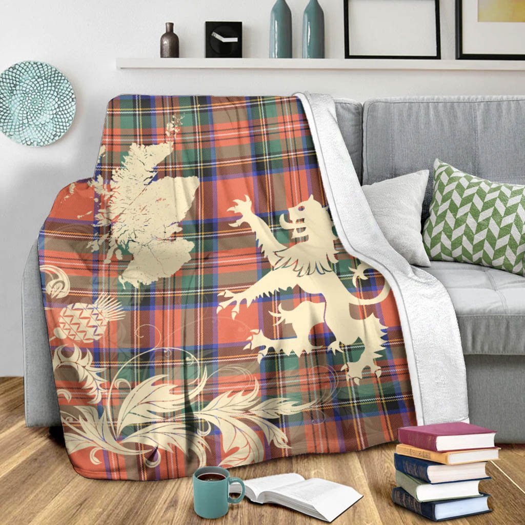 Tartan Blanket Stewart Royal Ancient Tartan Scotland Lion Thistle Map Plaid Blanket