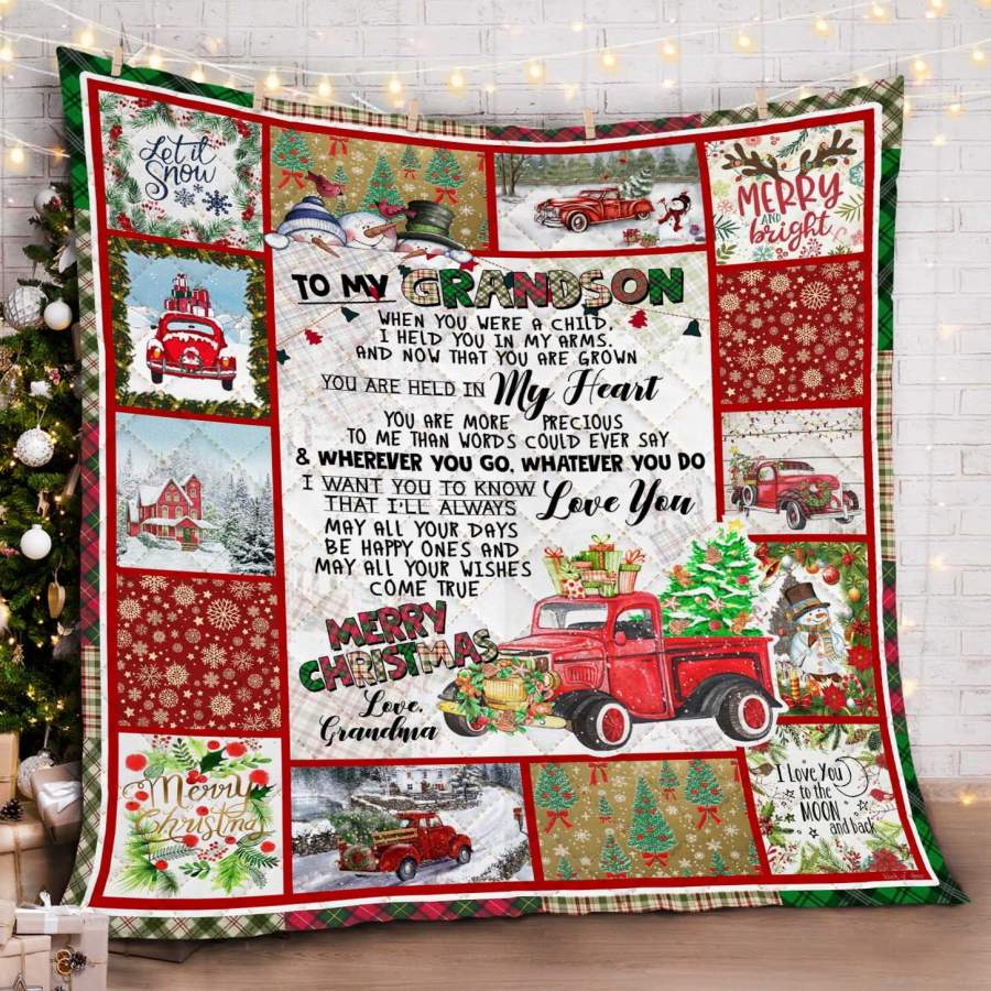 To My Grandson Red Truck Christmas Quilt Blanket Christmas Decor Gifts Ideas Christmas Presents Xmas Noel Bed Set Decor Gift Christmas Gift Ideas