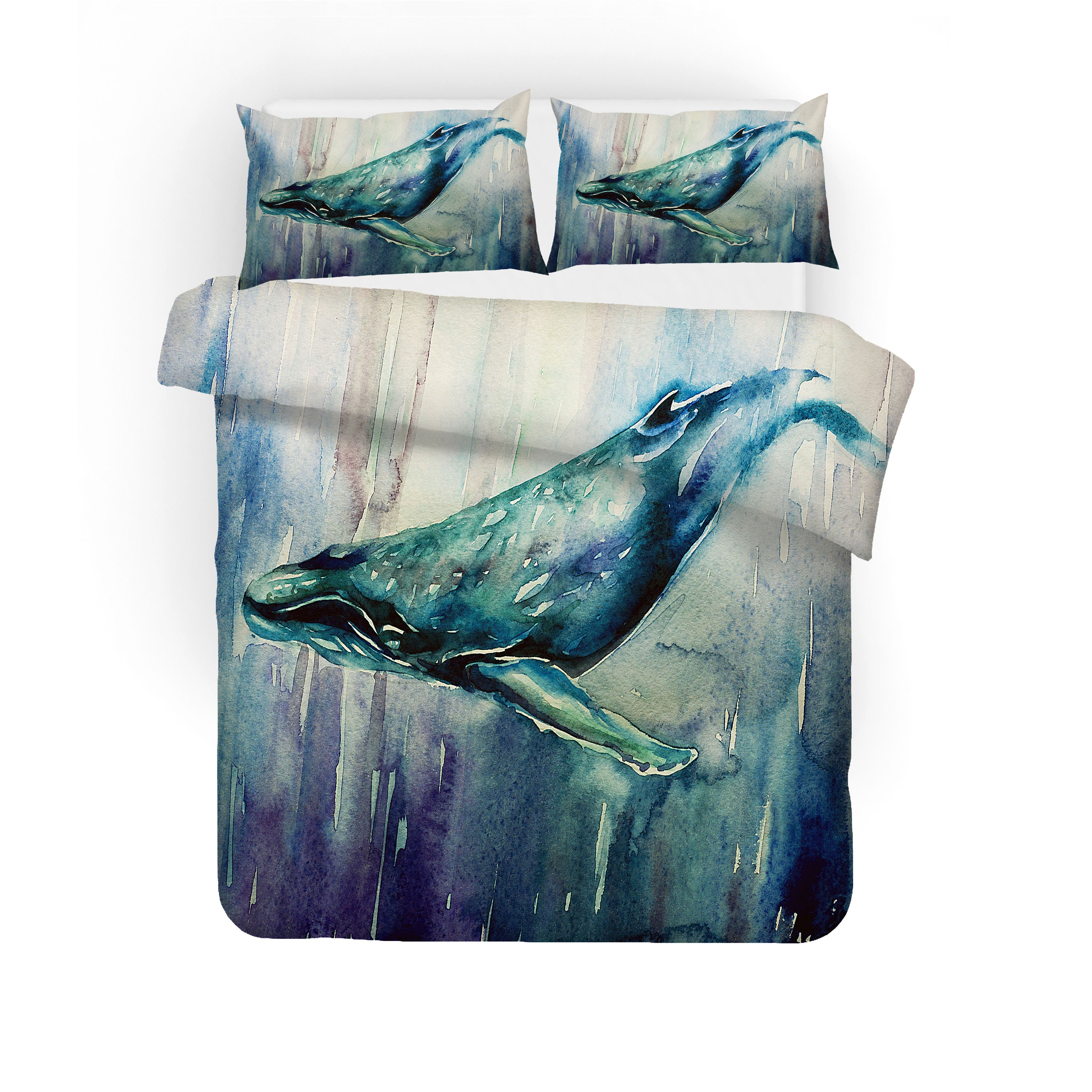 3D Hand Drawn Watercoor Whales Undersea Quilt Cover Set Bedding Set Duvet Cover Pillowcases Wj 1622