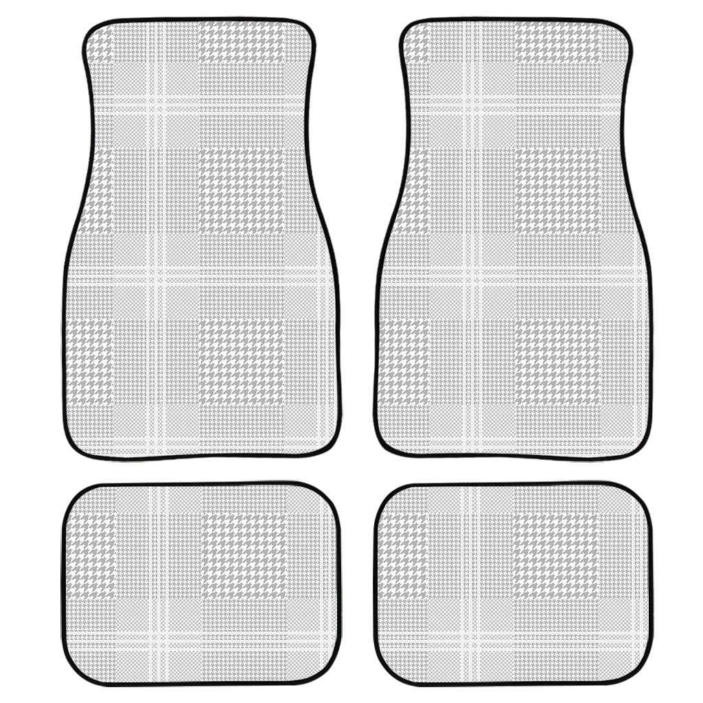 Grey And White Glen Plaid Print Front And Back Car Floor Mats, Front Car Mat