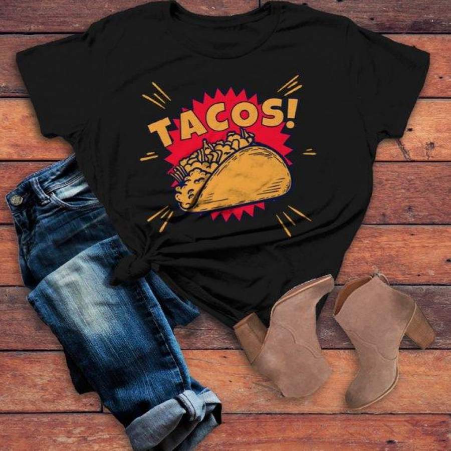 Women’s Funny Tacos T Shirt Foodie Graphic Tee Taco Shell Comic Shirts Taco Night Tshirt