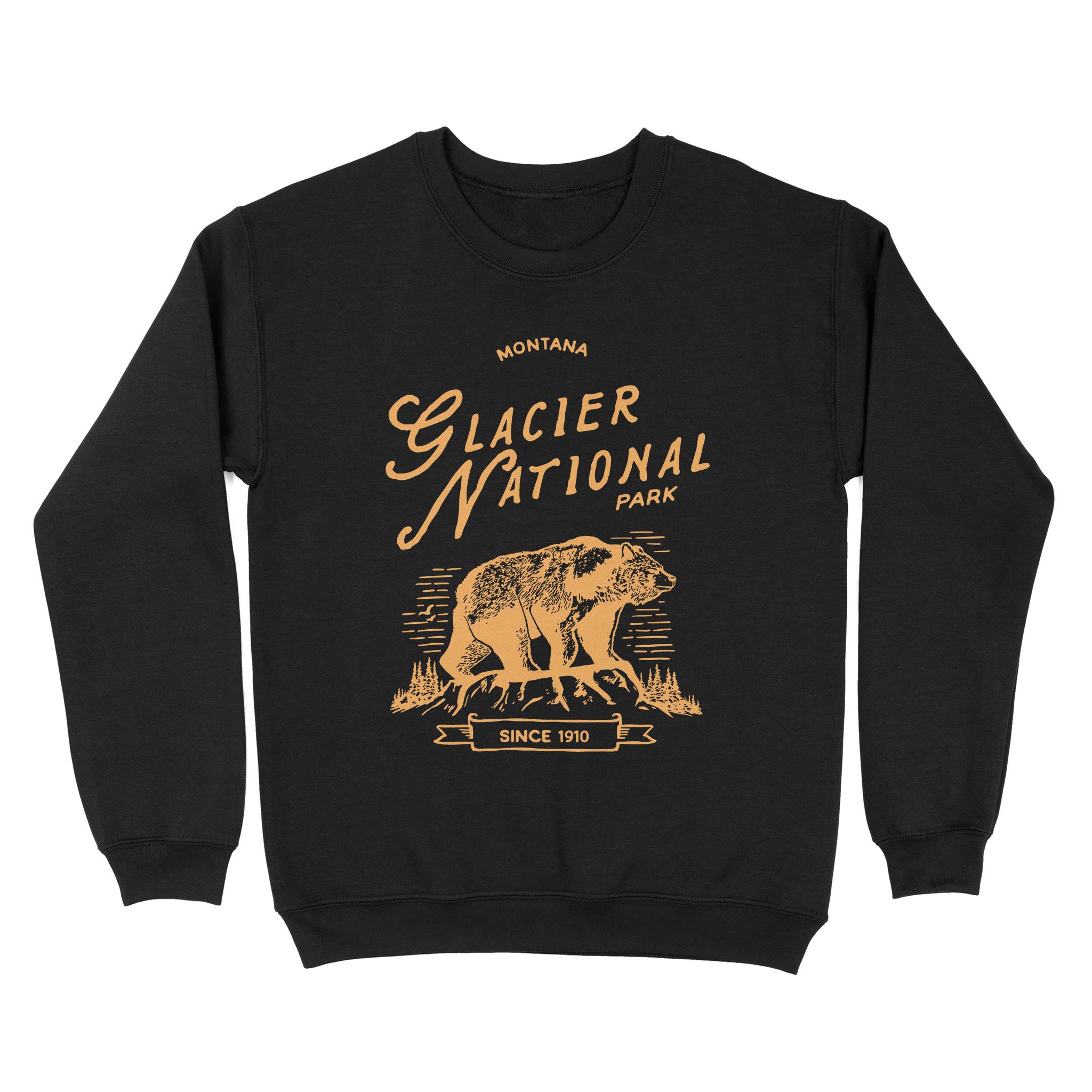 Retro Gift For Animal Lover – Retro Bear Glacier National Park Montana – Standard Crew Neck Sweatshirt