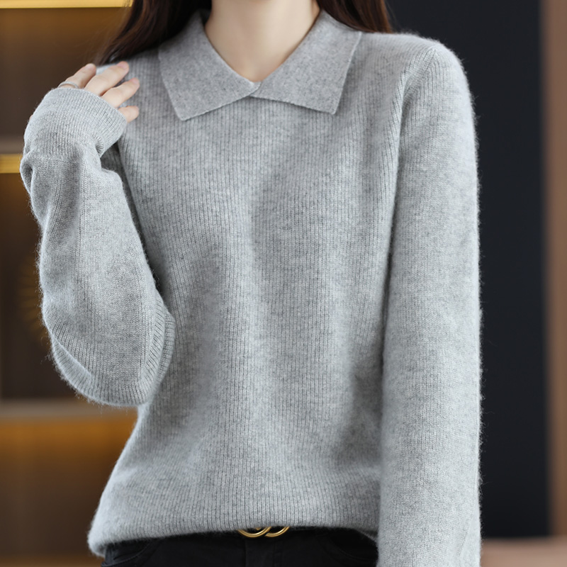 Women’s Sweater New Fashion Turn-down Collar Loose Large Size Jumper 100% Wool Sweaters Woman Casual Pullovers Long Sleeve Tops alx