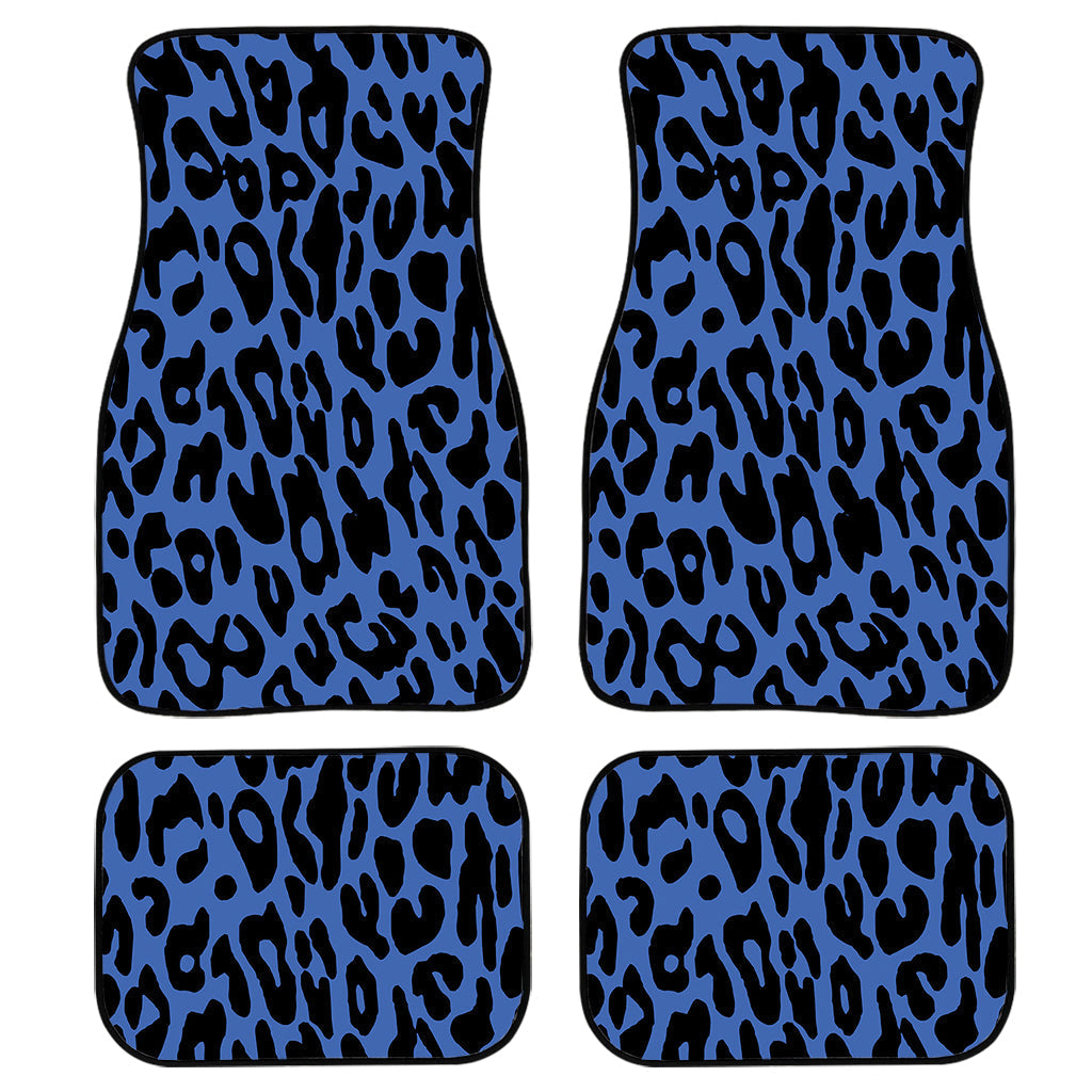 Blue Leopard Print Front And Back Car Floor Mats, Front Car Mat