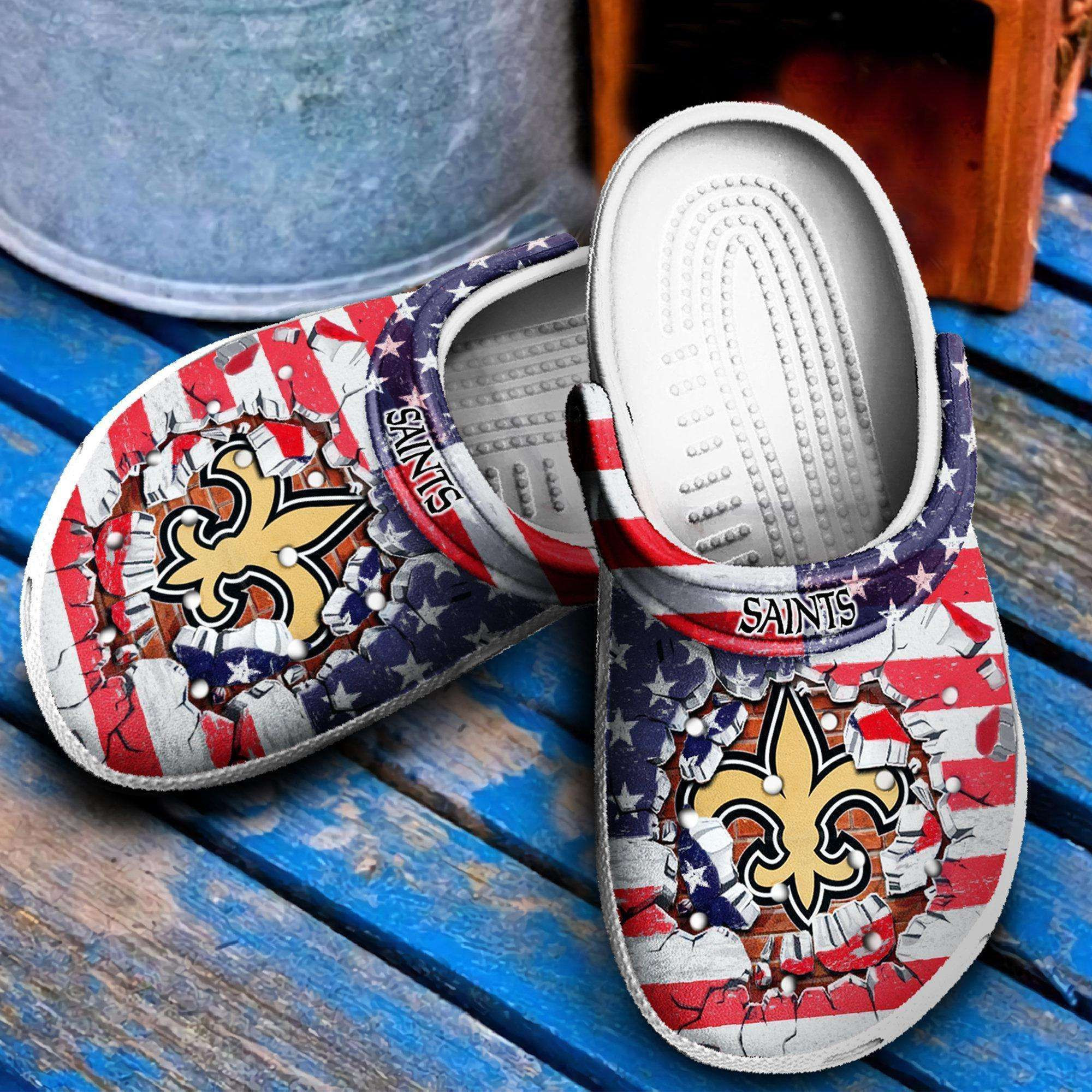 New Orleans Saints American Flag Crocs Crocband Clog Comfortable Water Shoes